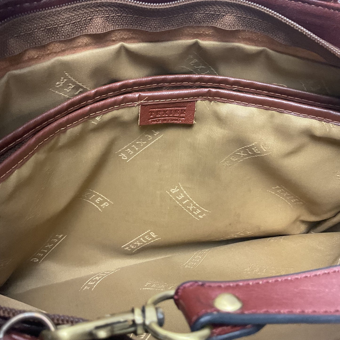 Texier Brown Leather Shoulder Top Handle Purse Bag 12"x4"x9"