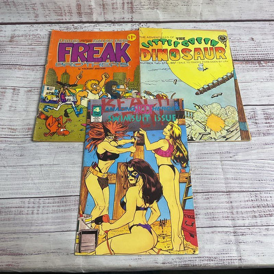 VTG Mixed 3 pc Adult Comic Book Lot (Freak Brothers Green Dinosaur Spoof Heroes)