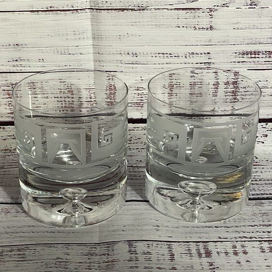 Set of 2 PERRY COYLE Etched Lowball Glassware
