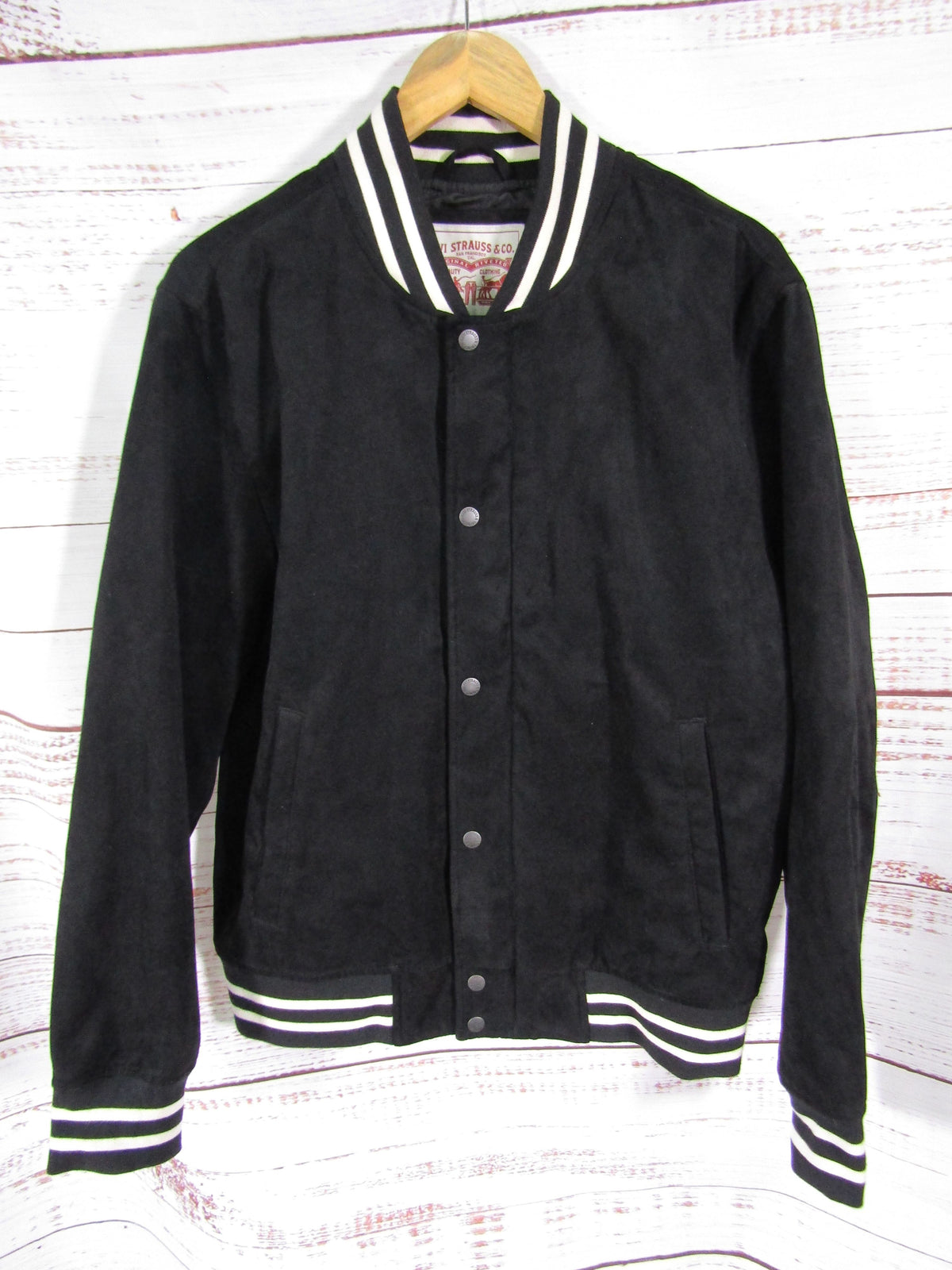 Levi's Men's Black Faux Suede Varsity Jacket Monogrammed AGR Size M