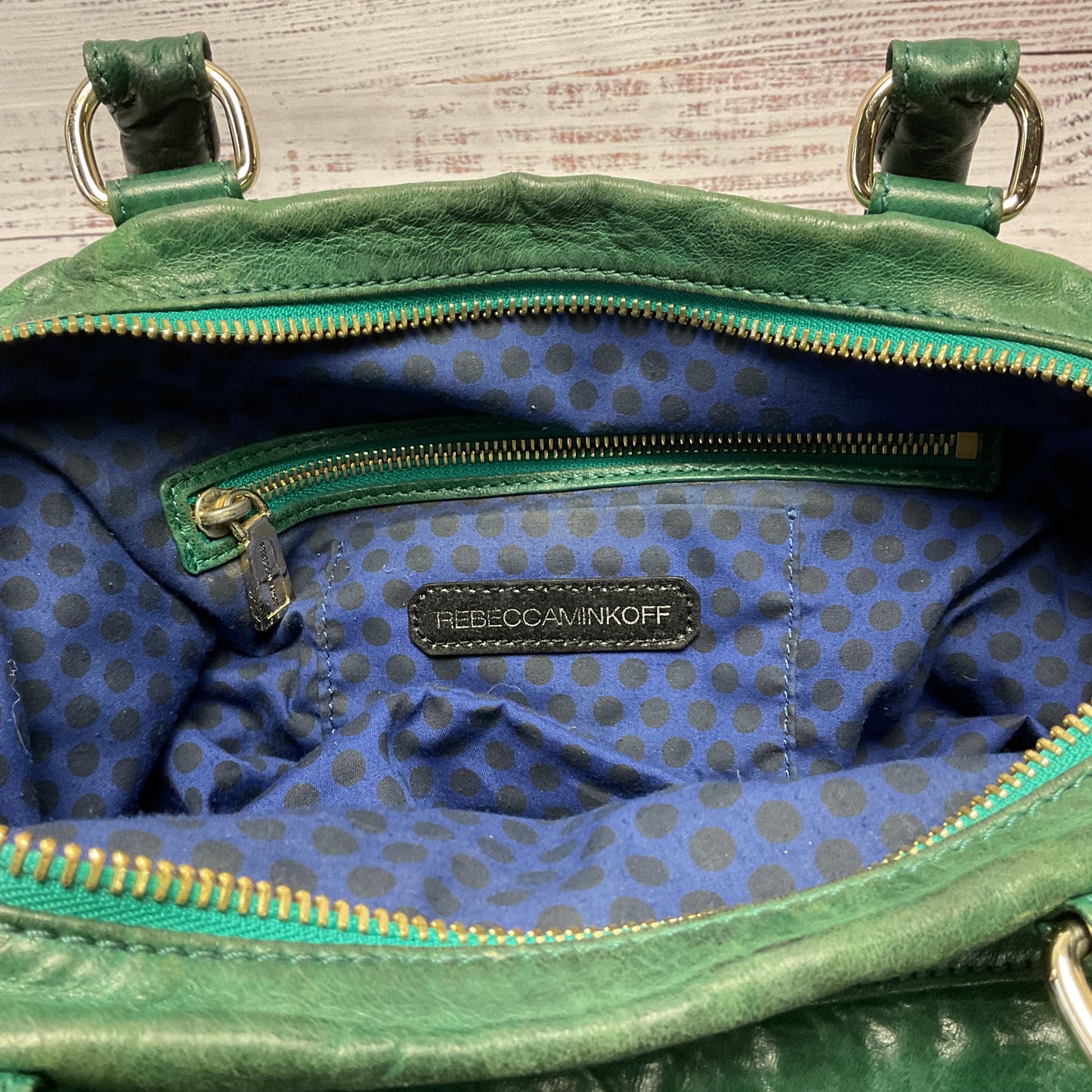 Rebecca Minkoff Green Leather Handbag Purse 13"x7"x8"