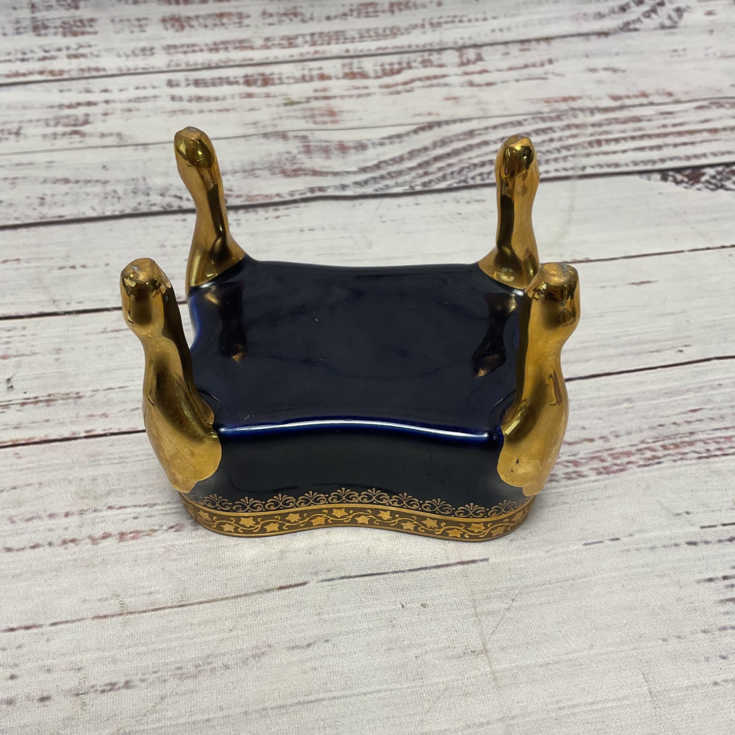 Limoges France Cobalt Blue Gilded Porcelain Ceramic Trinket Box 3"x3.5"x2.5"