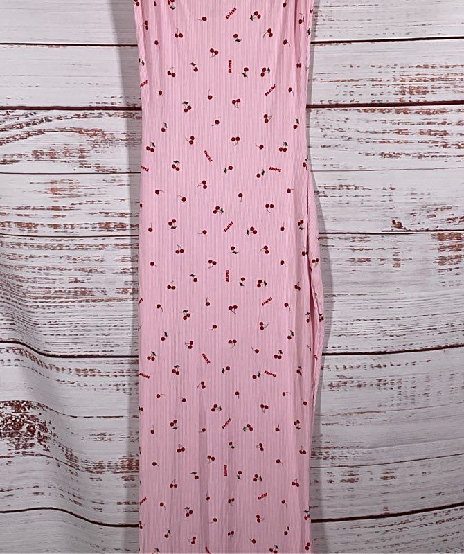 Skims Soft Lounge Long Slip Cherry Print Dress Pink S