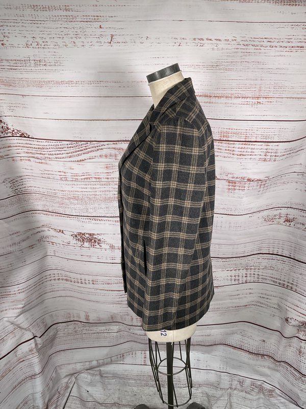 Madewell Women's Wool Blend Black & Brown Plaid Suit Jacket Blazer Size M