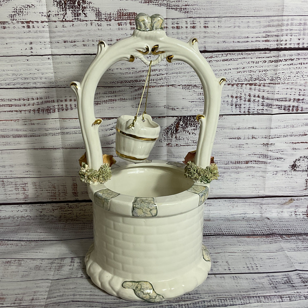 VTG./ANTIQUE CAPODIMONTE Porcelain Wishing Well with Hanging Bucket- 14"