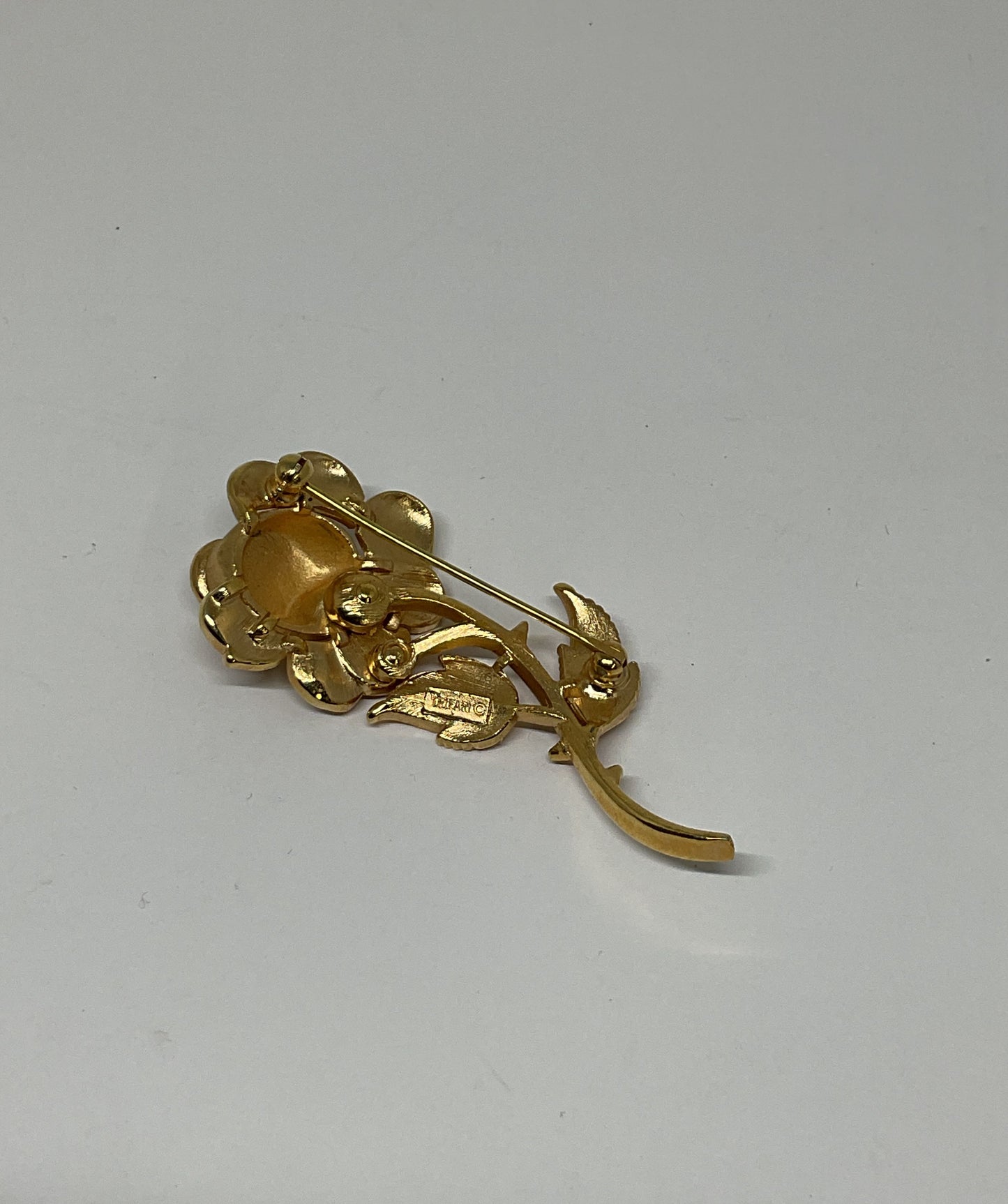 Trifari Gold Tone Vintage Flower Brooch Faux Pearl