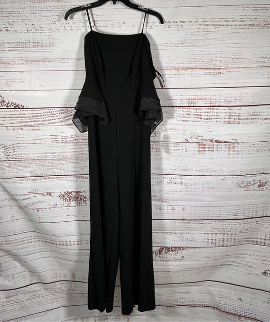 NWT Adrianna Papell Organza Black Crepe Off Shoulder Jumpsuit Size 0 Retail $199