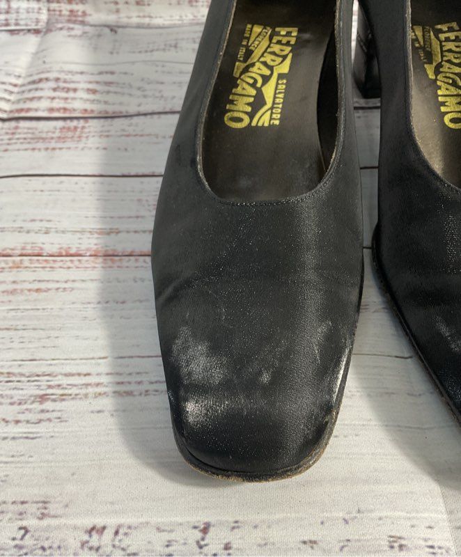 Women's' Salvatore Ferragamo Black Satin Slip-On Heels Size 9