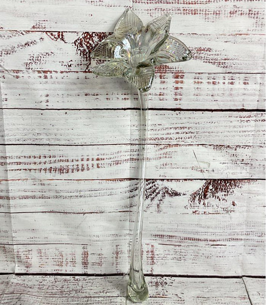 Modern Handblown Iridescent 15.5" Glass Lily Flower Clear