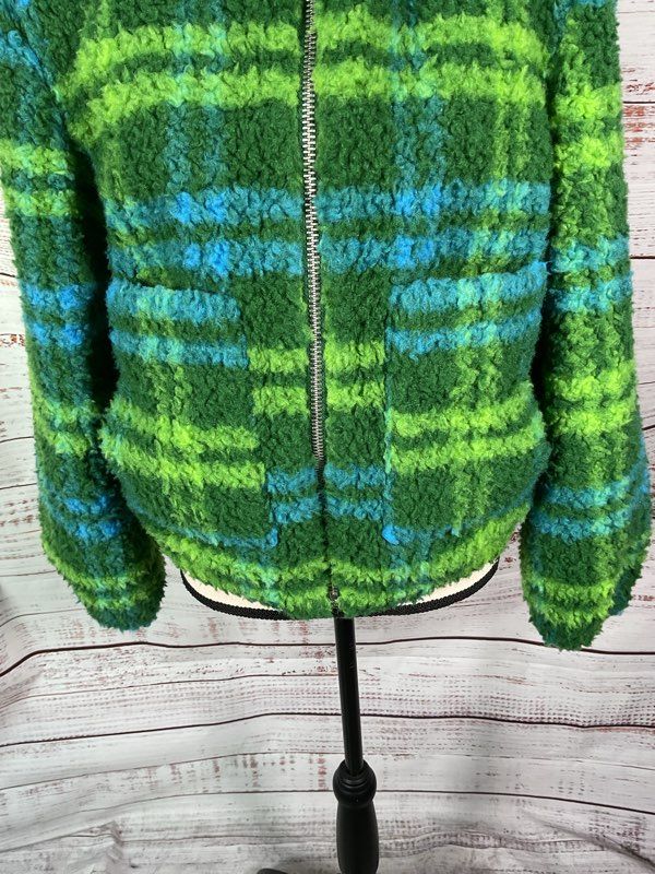 Apparis Women's Zip Up Green Blue Faux Fur Fluffy Jacket Size XS