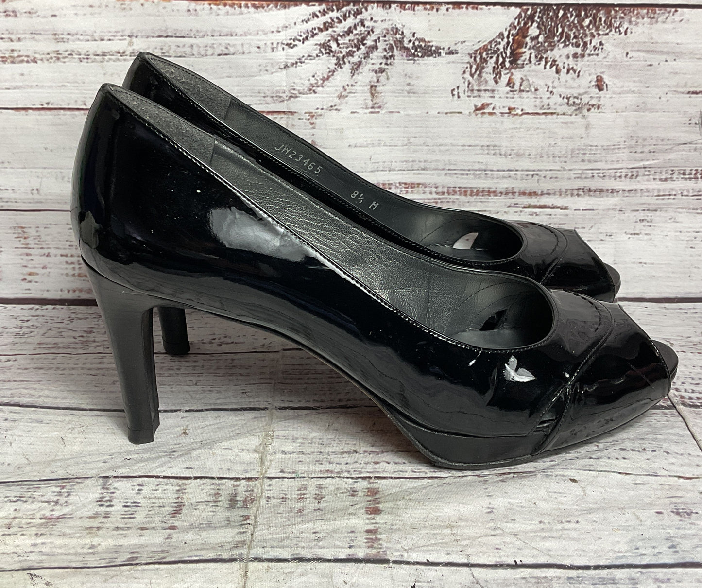 Stuart Weitzman Overit Patent Leather Peep-Toe Heels Black 8.5