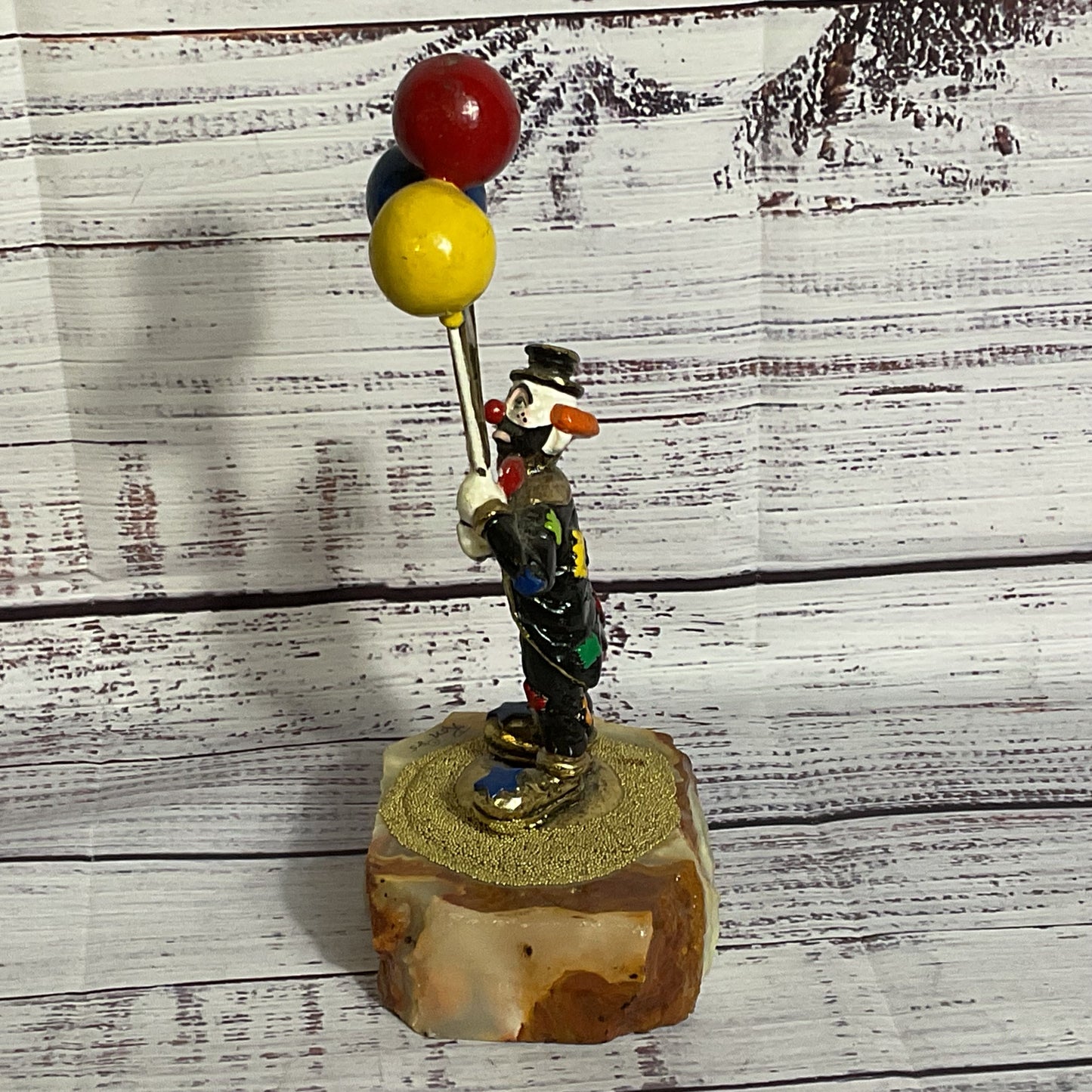 VTG. RON LEE 24k Gold Plated Clown with Balloons Sculpture 7"