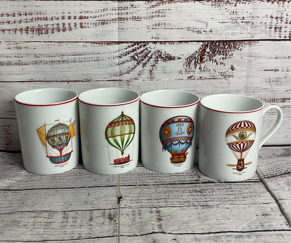 Rochard Limoges France Balloons Set of 7 Mugs & Plates Multicolor