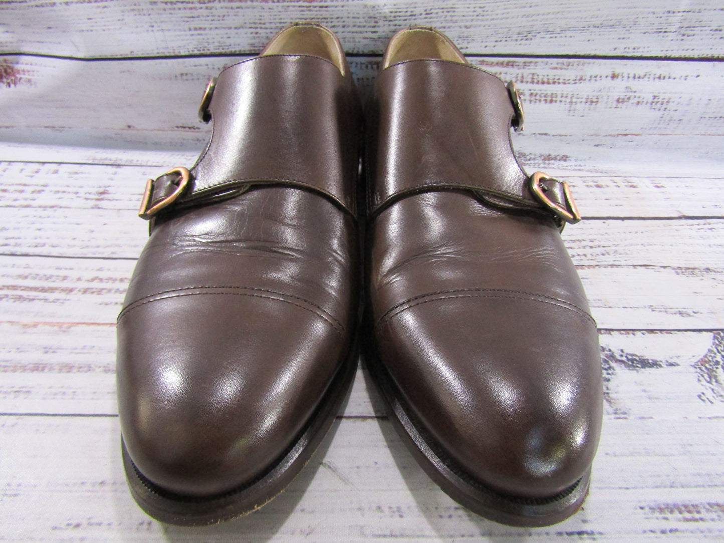 Lavo Men's Brown Leather Cap Toe Double Monk Strap Loafers Size 8