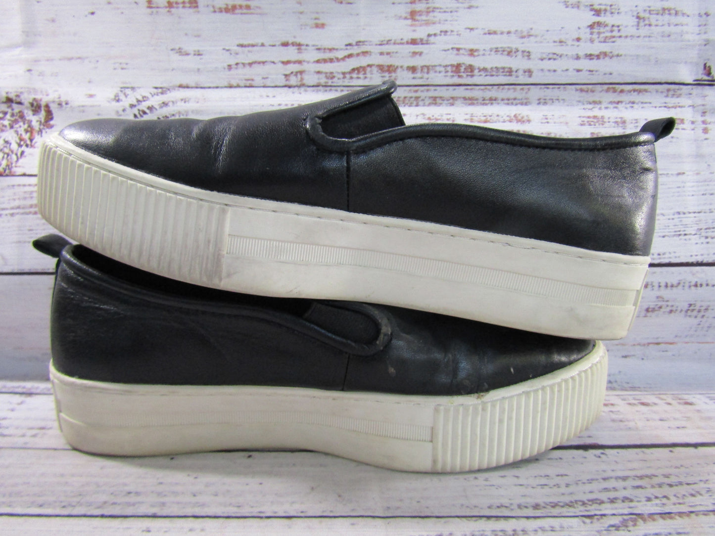 Halogen Baylee Women's Black Leather Slip-On Platform Shoes Size 8.5