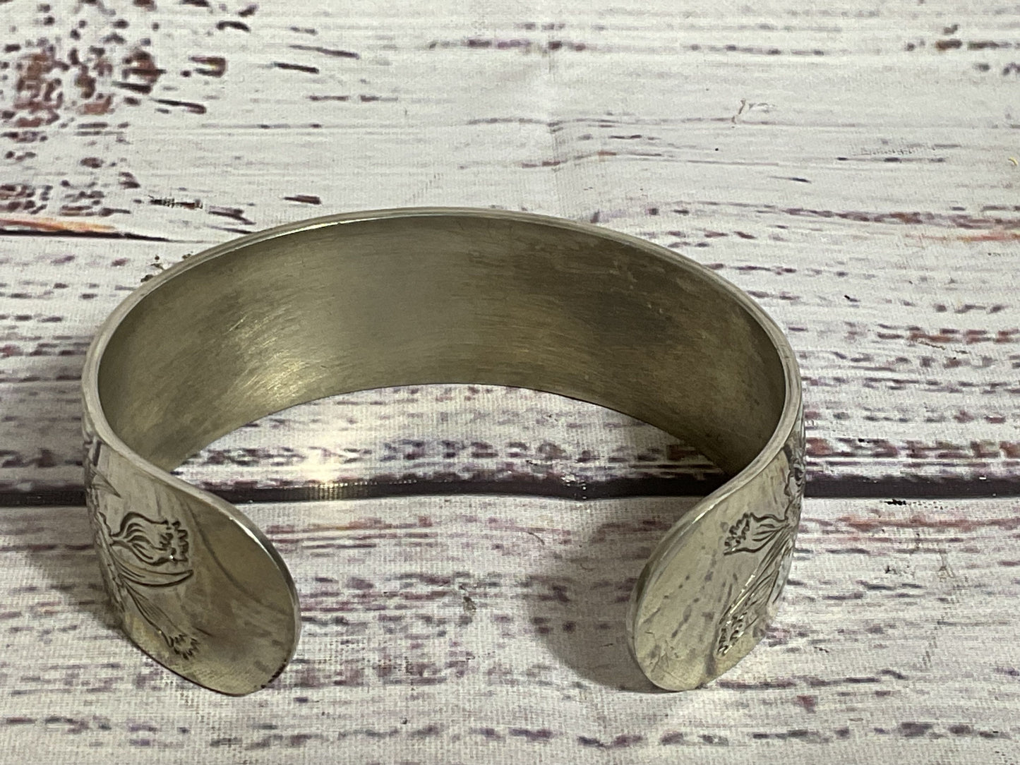KIRK STIEFF Birth Month "Carnation" Flower Pewter Cuff Bracelet