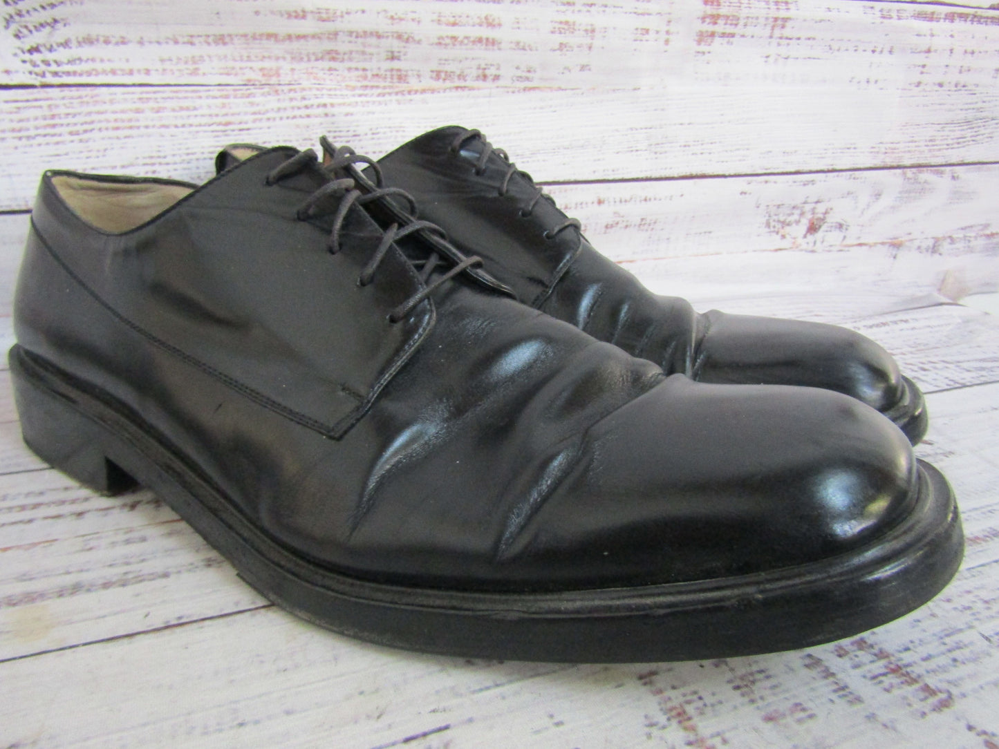 Salvatore Ferragamo Men's Black Leather Oxford Dress Shoes Size 11 Made in Italy