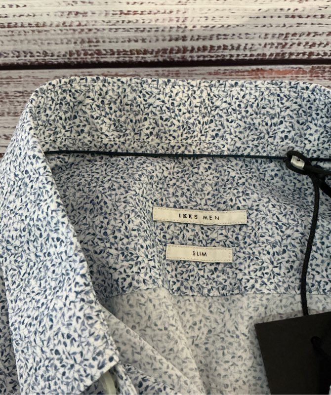 NWT Men's IKKS Blue Print Slim Fit Shirt Size S Retail $135