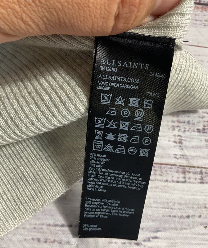 ALL SAINTS Women's Grey Nomo Open Wool Blend Cardigan Size Small