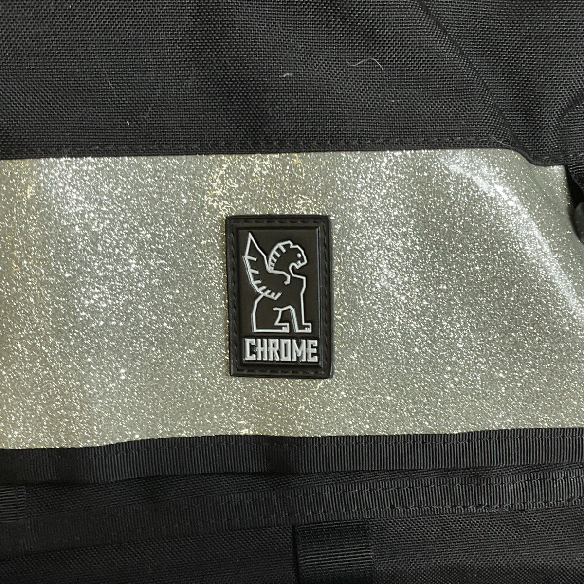 CHROME Black & Glitter Messenger Bag Seatbelt Buckle Waterproof Nylon Bag