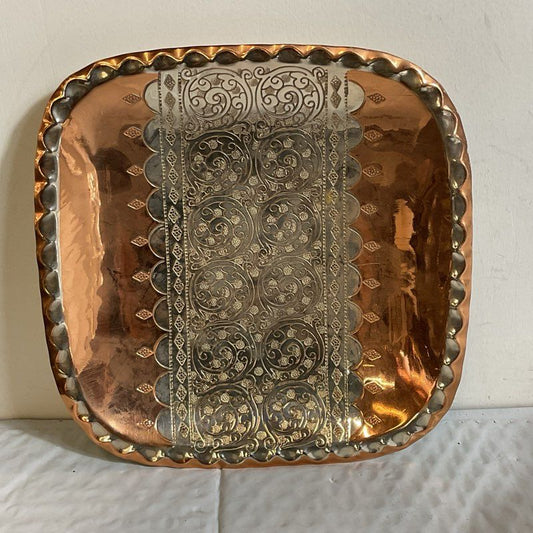 VTG. DAVID MIRO Copper & SilverPlate Decorative Hanging Plate- 7.5"