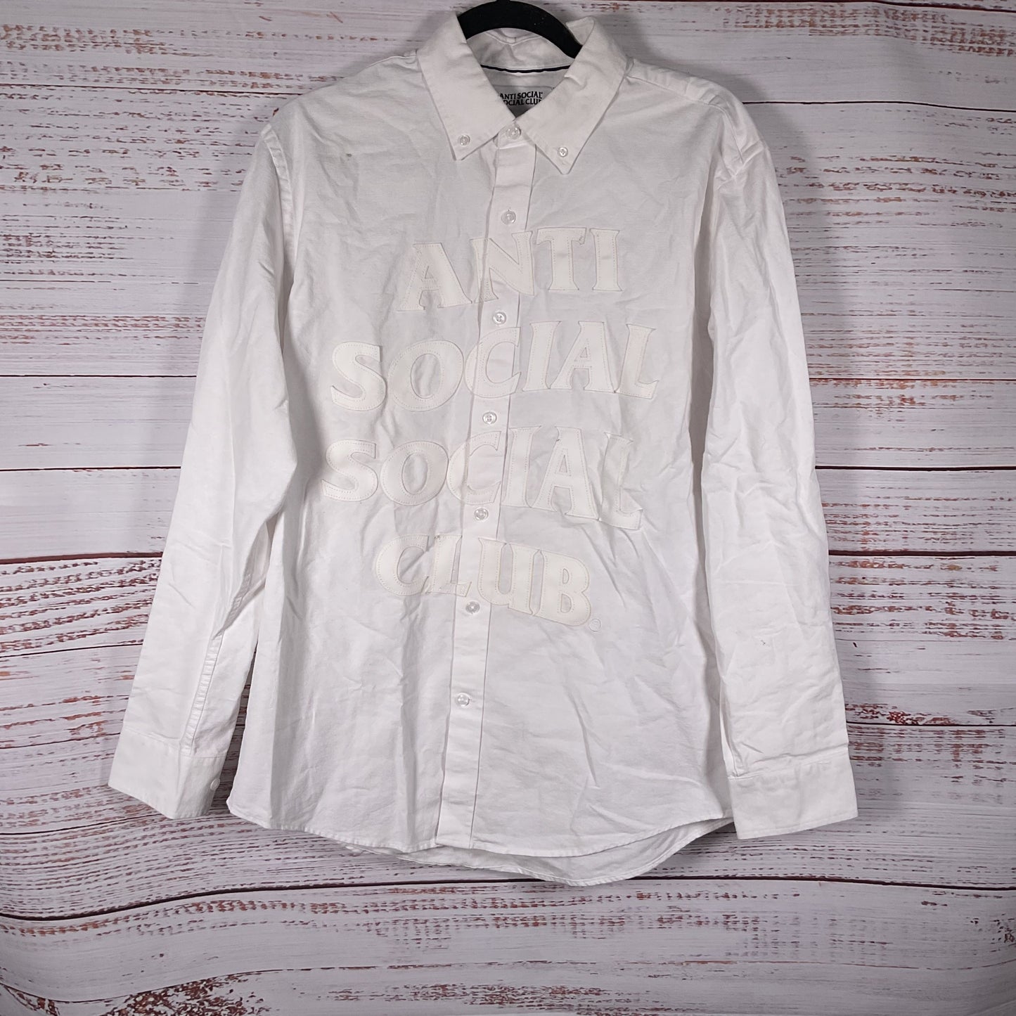 Anti Social Social Club White Button Down Applique Laser Cut Logo Shirt - Size M