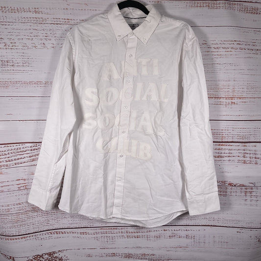 Anti Social Social Club White Button Down Applique Laser Cut Logo Shirt - Size M