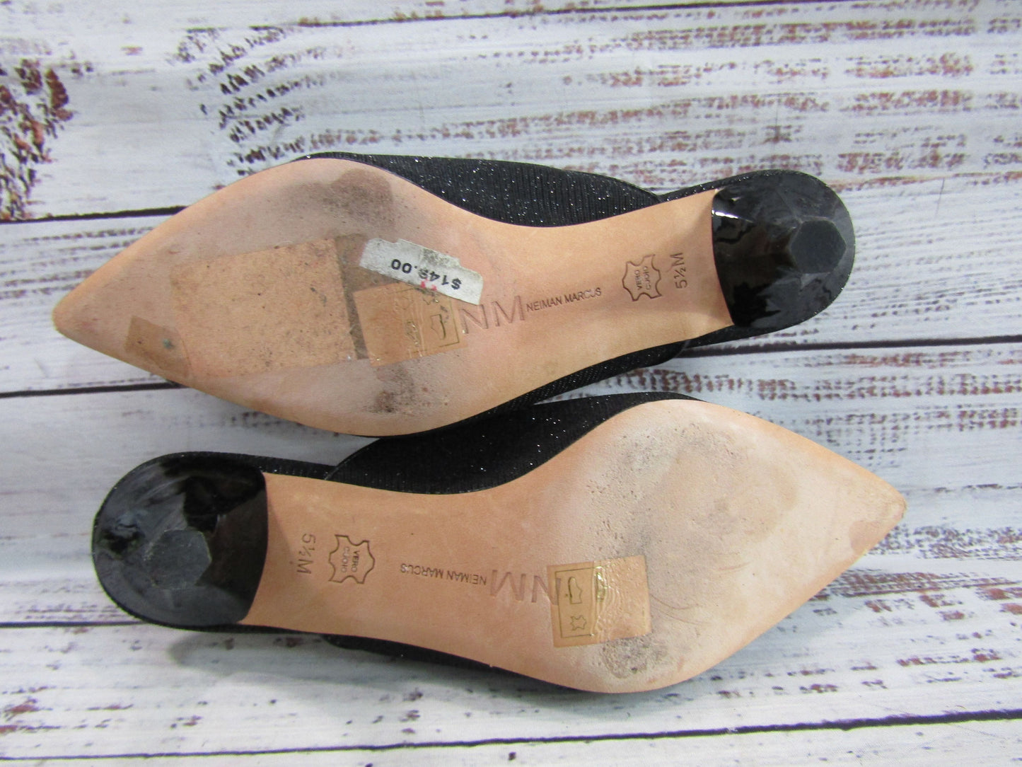 Neiman Marcus Women's Black Glitter Embellished Kitten Heel Mule Sandals Sz 5.5