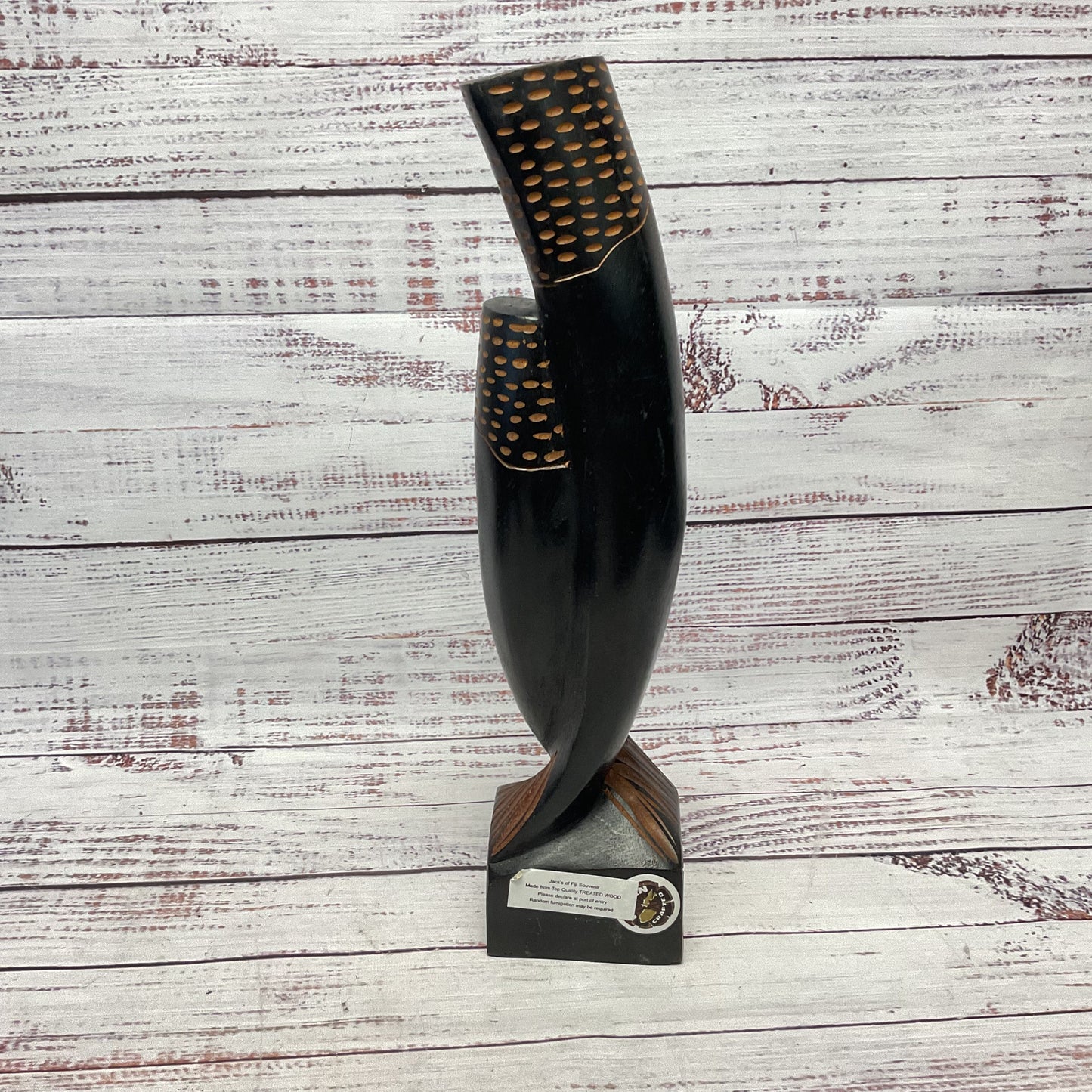 Jack's Of Fiji Hand Carved Wooden Mother Of Pearl Inlay Statue 12"