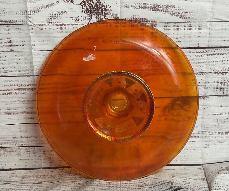 Vintage Hand Painted 13" Glass Cake Tray Tangerine