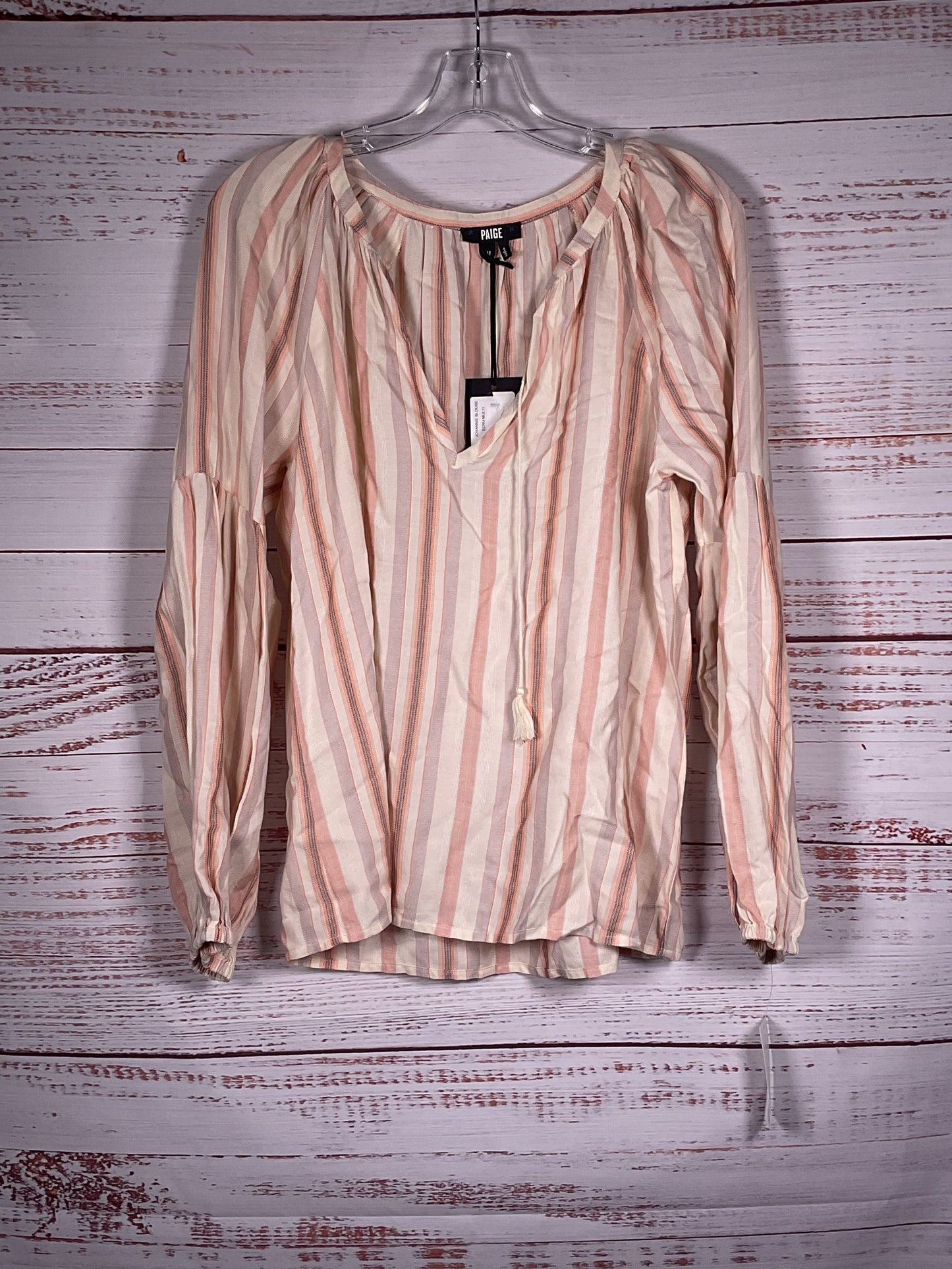 Paige Pink Striped V-Neck Long Sleeve Blouse NWT - Size M