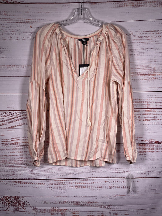 Paige Pink Striped V-Neck Long Sleeve Blouse NWT - Size M