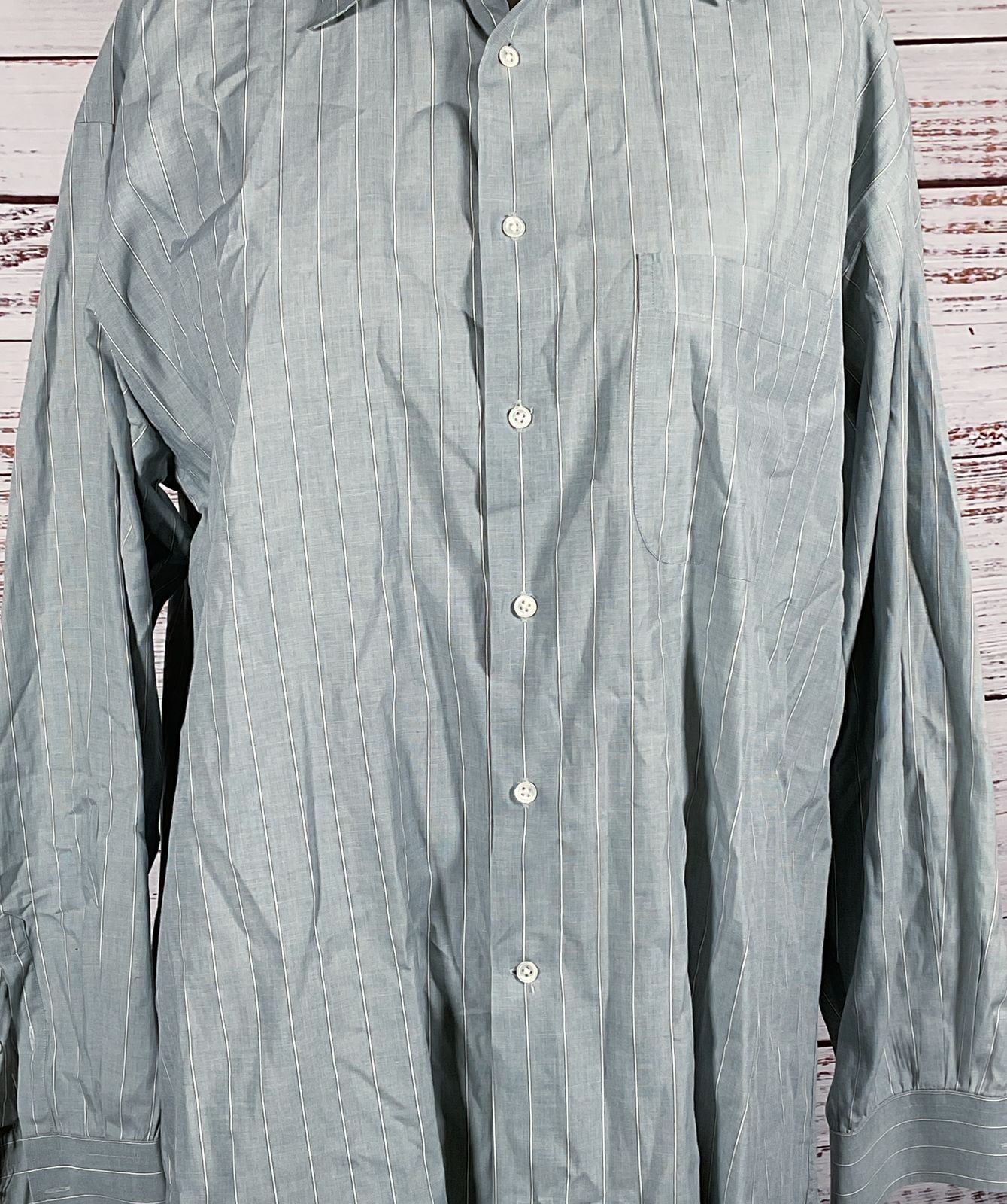 Giorgio Armani Vintage Striped Button Down Dress Shirt Sage Green 16 32/33