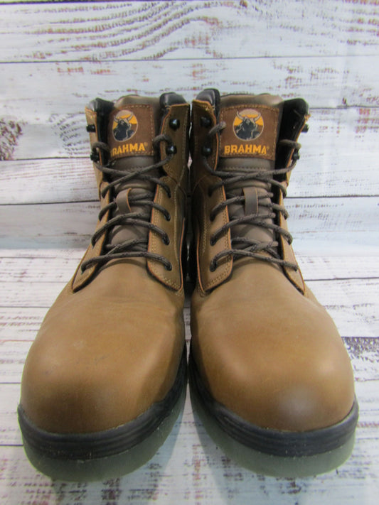 Brahma Men's Brown Faux Leather Steel Toe Work Boots Size 13