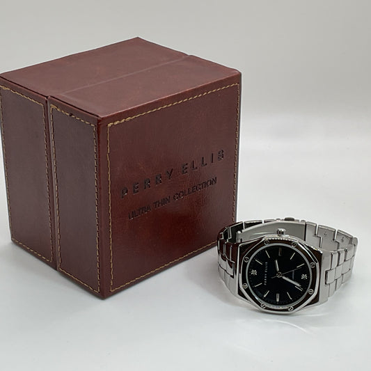 NOB PERRY ELLIS Ultra Thin Diamond Accent Men's Stainless Watch- 7.75"