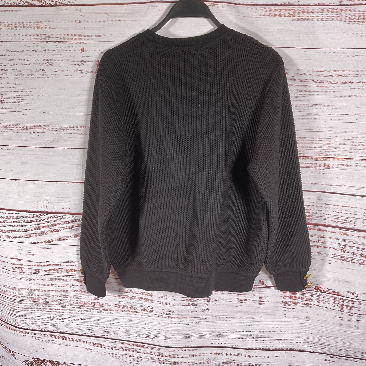 Worldly Things By Styltricot Black Knit Gold Tone Button Sweater Cardigan Size S