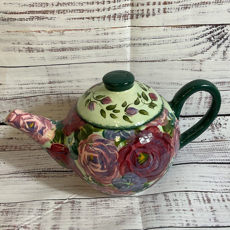 LESAL Ceramics Handcrafted Floral Teapot- 6.5"