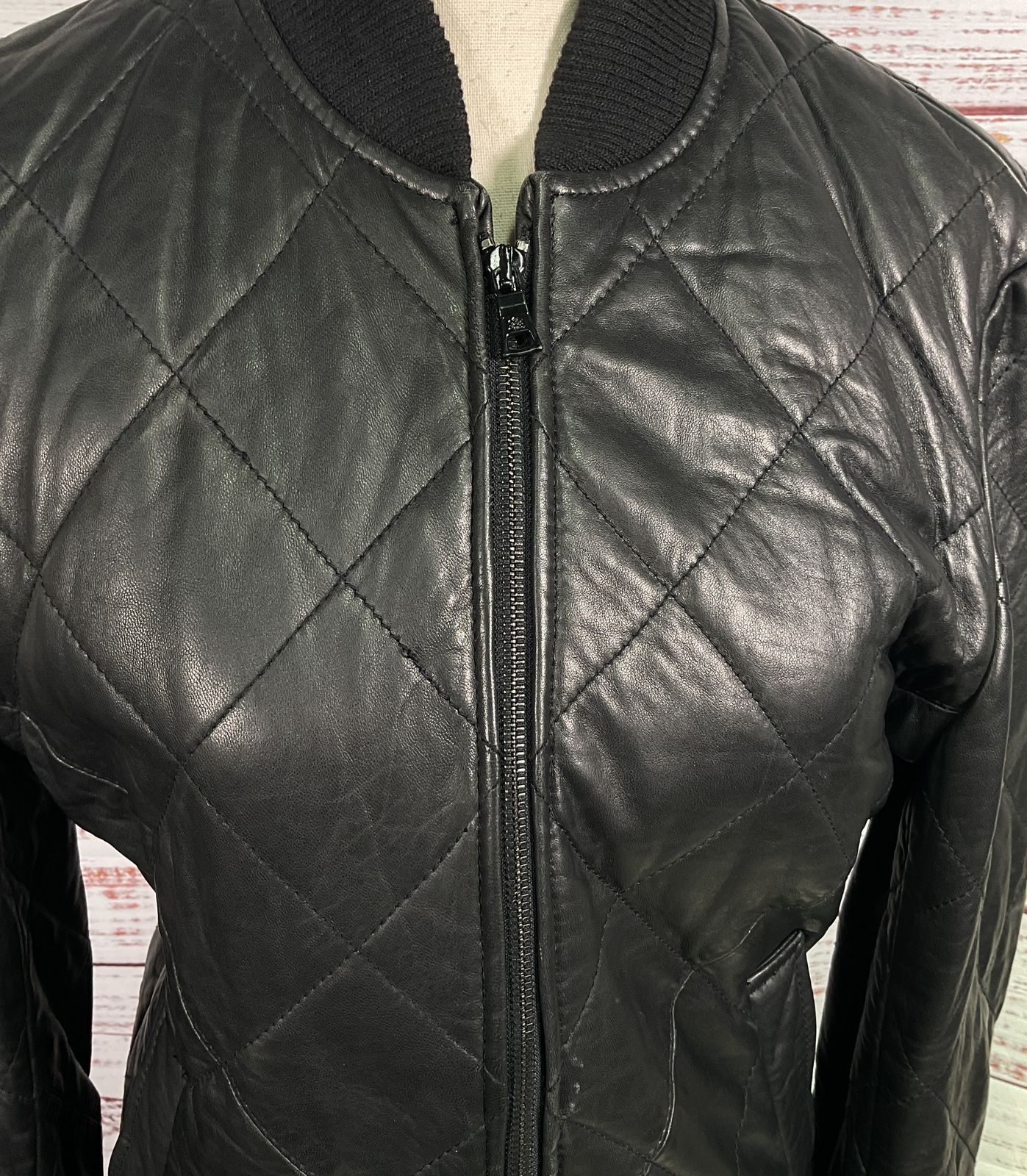 Rock & Republic Quilted Leather Bomber Jacket Black S