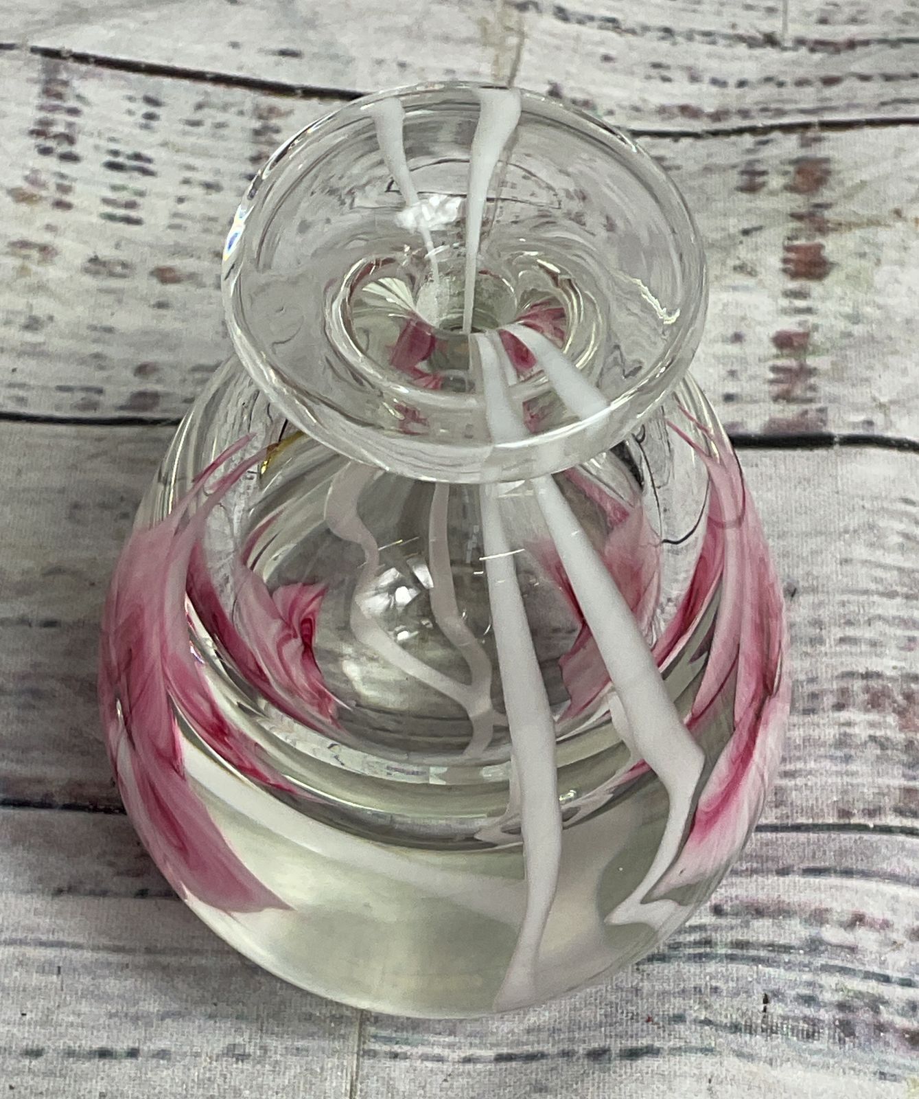 Robert Held Vintage Floral Hand Blown Glass Vase Clear Pink