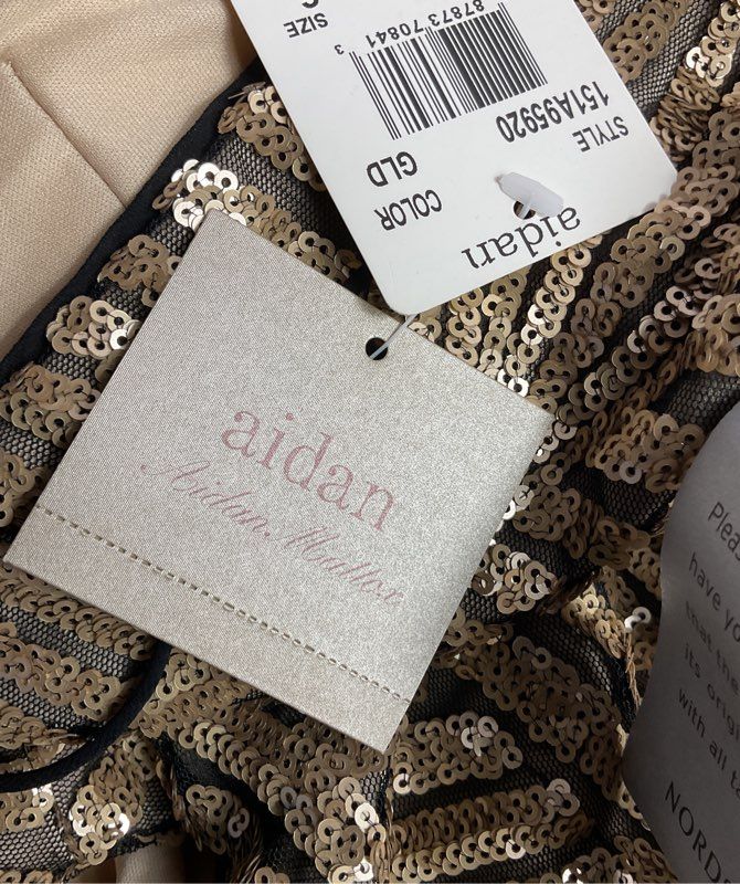 Aidan Mattox Spaghetti Strap Sequin Mini Dress Gold 6