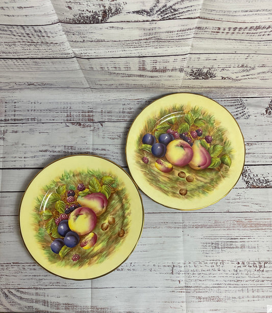Set Of Two Aynsley Bone China England Decorative Fruit Orchard Plate