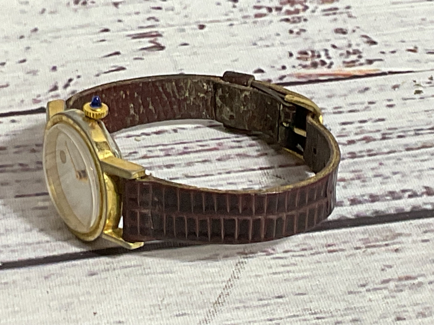 LAUSANNE F-R Women's Gold Tone Watch with Brown Leather Band- WORKS!!!