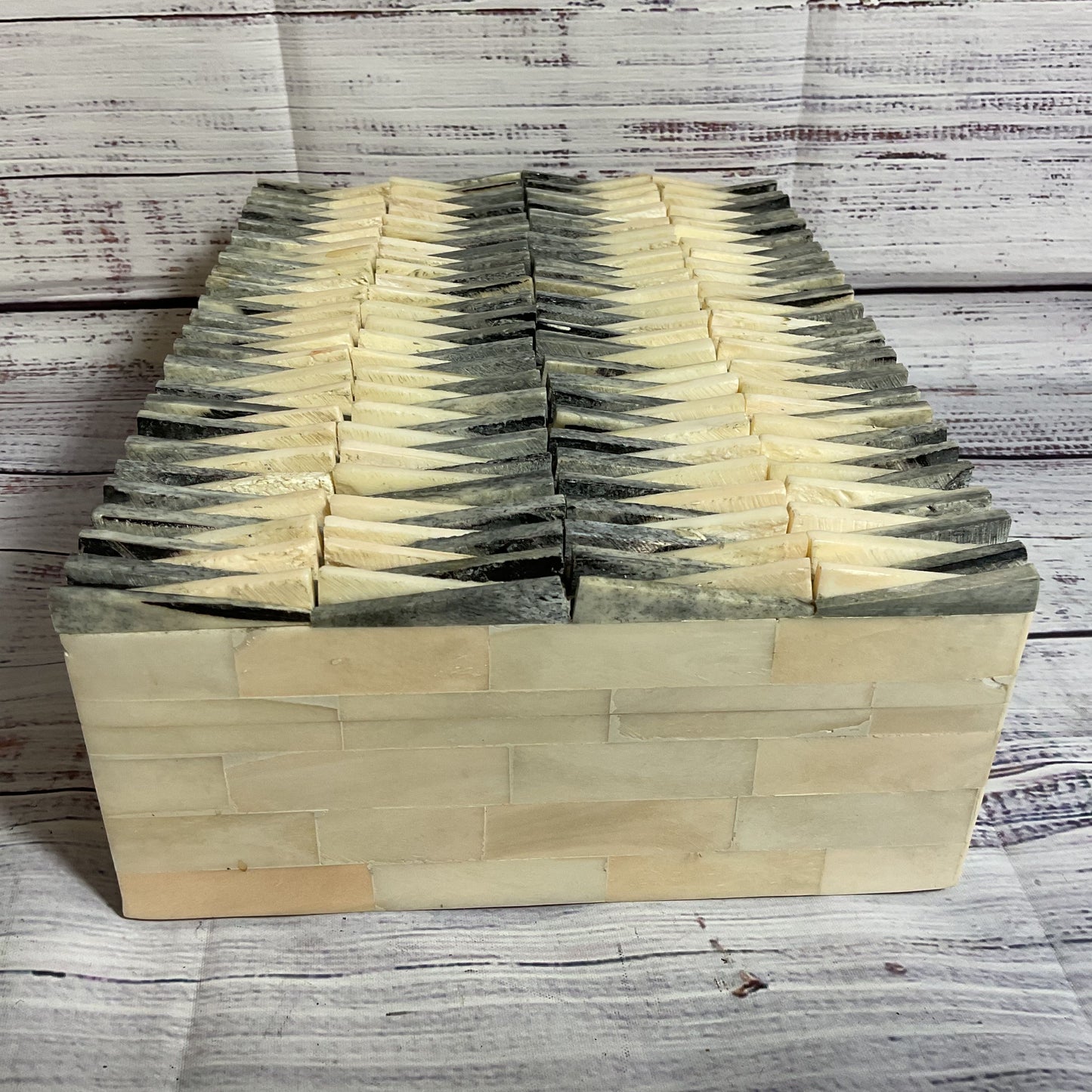Thatched Wooden Bone Trinket Box 10" x 7"