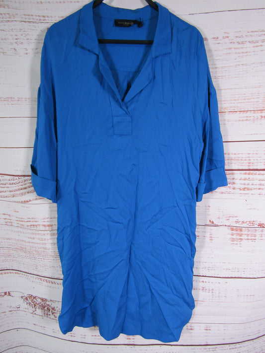 Piazza Sempione Women's Blue Collared Tunic Dress Size 42 Made in Italy