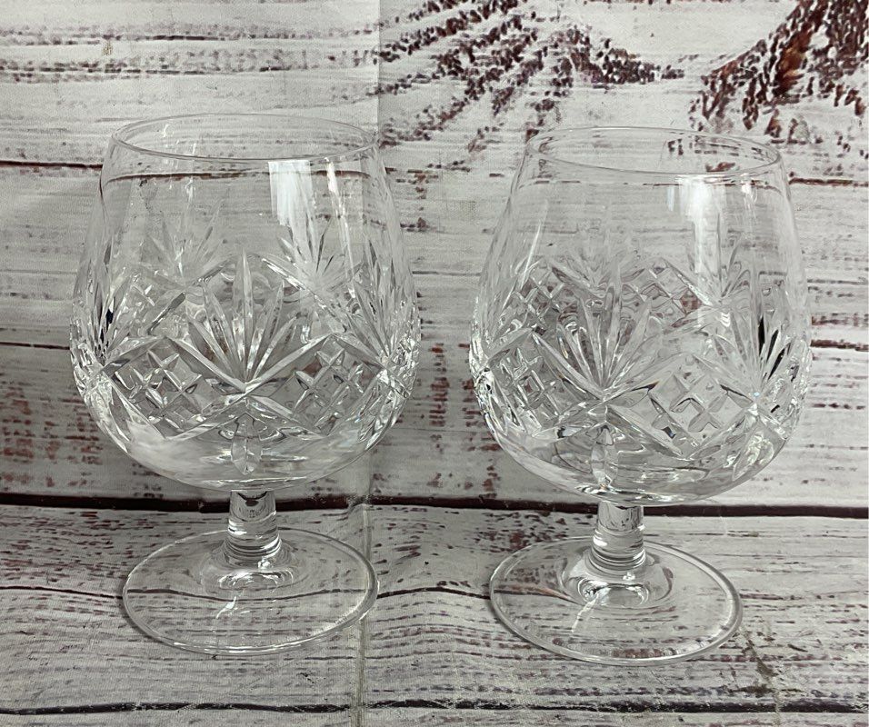 Tiffany & Co Crystal Set of 2 Newport Pattern 5" Brandy Snifter Glasses Clear