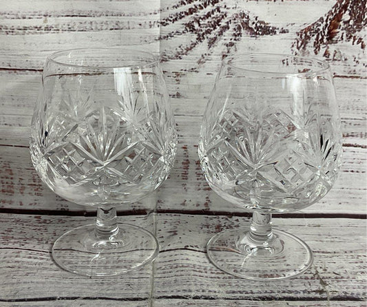 Tiffany & Co Crystal Set of 2 Newport Pattern 5" Brandy Snifter Glasses Clear