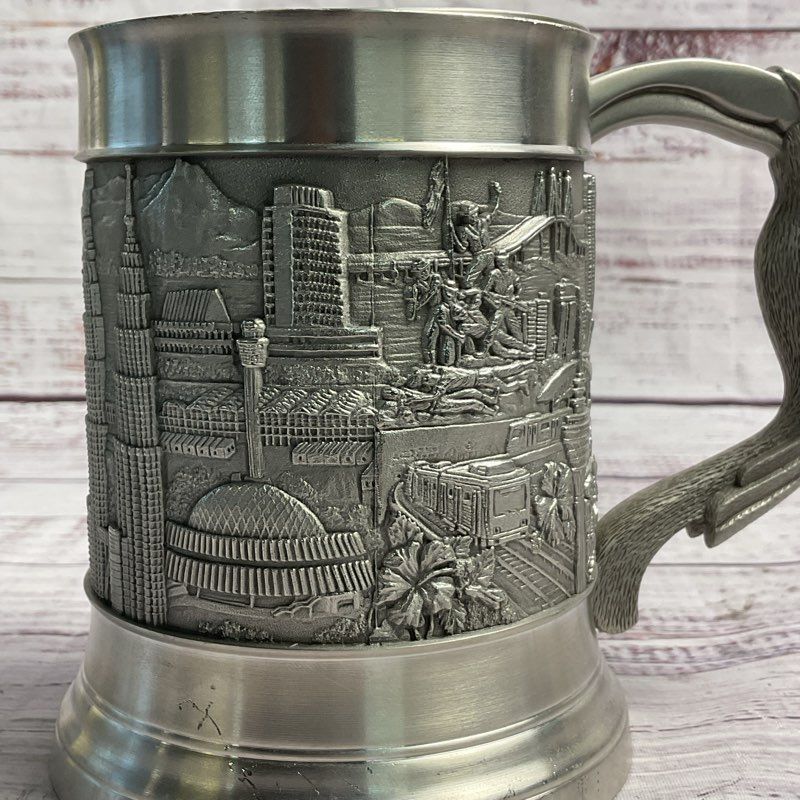 Royal Selangor Malaysia 5" Parrot Handle Pewter Mug & Coaster Set