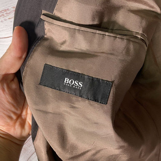 Hugo Boss Pasolini Brown Pinstripe Wool Suit Jacket - Size 46L