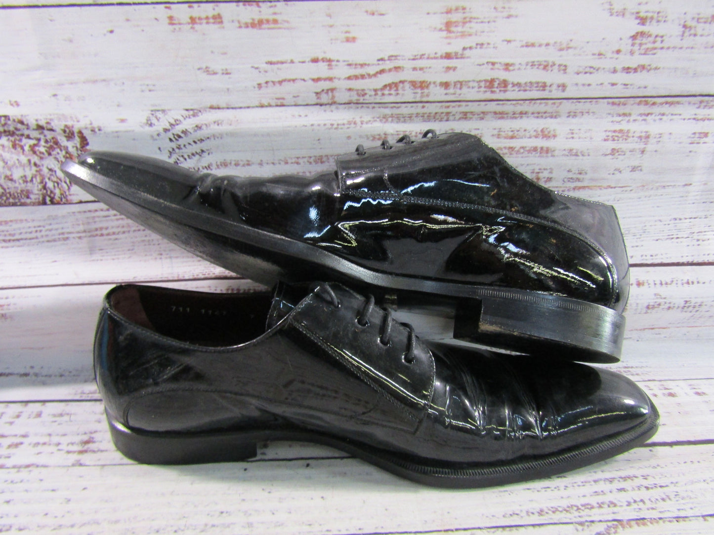 Vintage Dolce & Gabbana Men's Black Patent Leather Tuxedo Dress Shoes Size 7