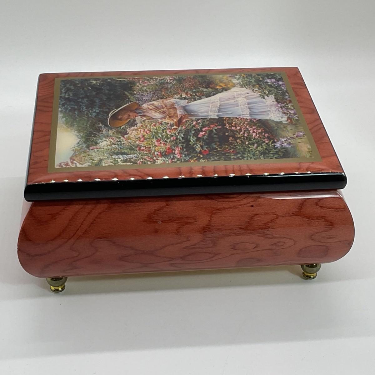 ERCOLANO by SANDRA KUCK "Quiet Garden" Wood Music Jewelry Box- 5.75" X 4.5"
